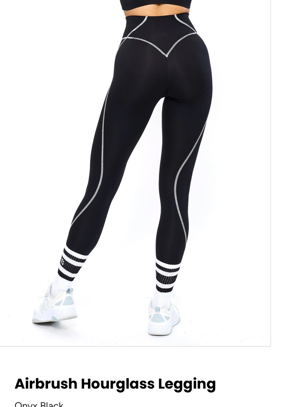 BuffBunny Onyx Black Airbrush Hourglass Leggings with White Contrast Trim